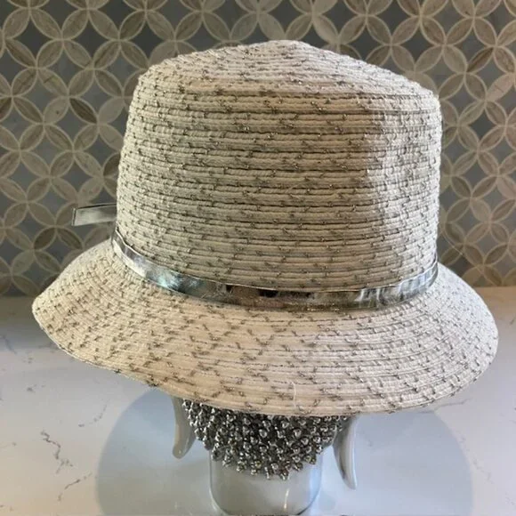 Disney Parks Mickey Mouse Straw Bucket Hat Silver/White Adult 57cm Mickey Icon - Picture 4 of 12